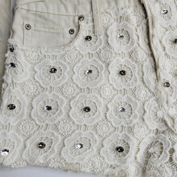 Free People White Lace and Jewled Denim Shorts - Picture 7 of 10